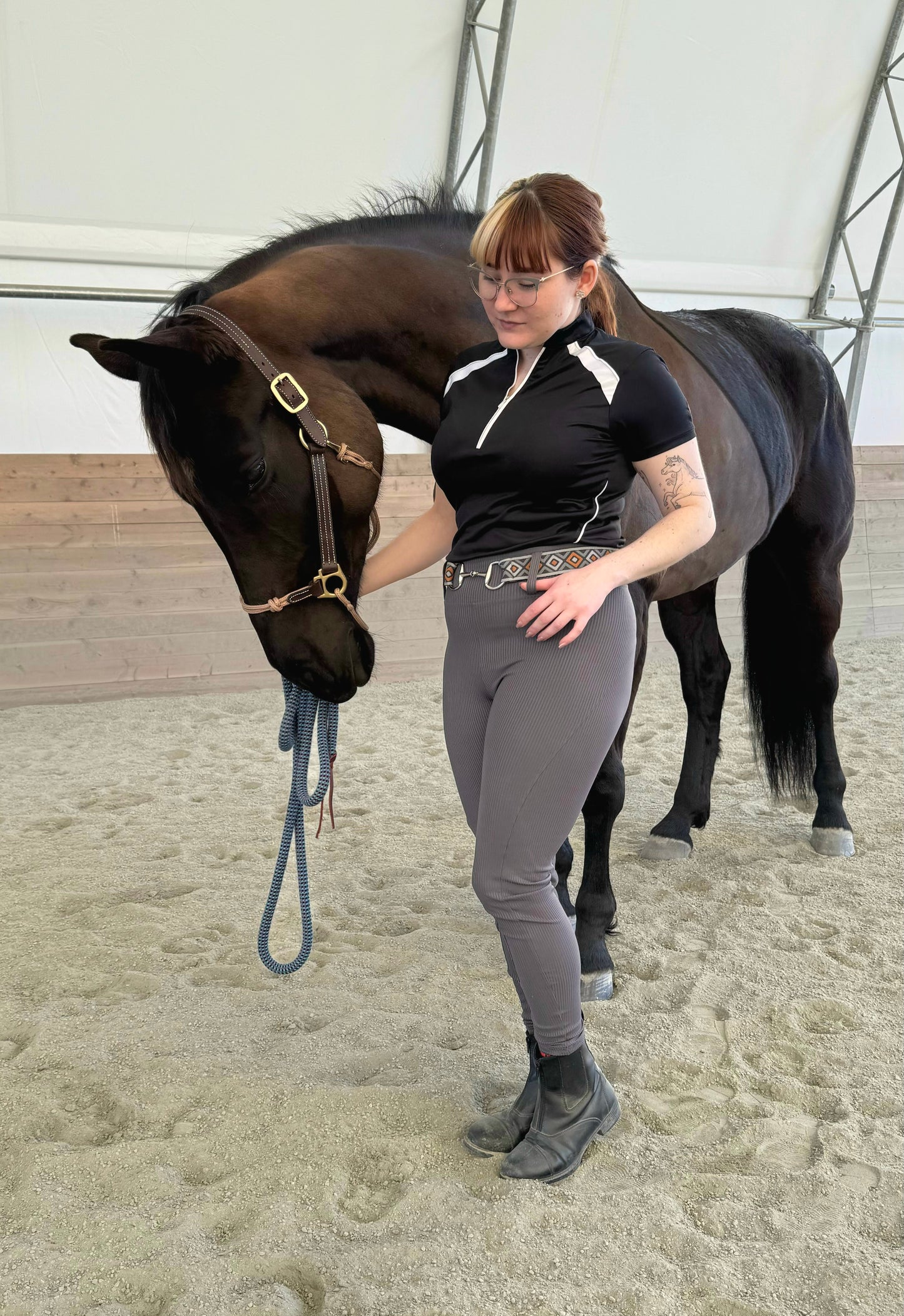 Grey and orange diamond bit belt, subtle contrast for equestrian styling.