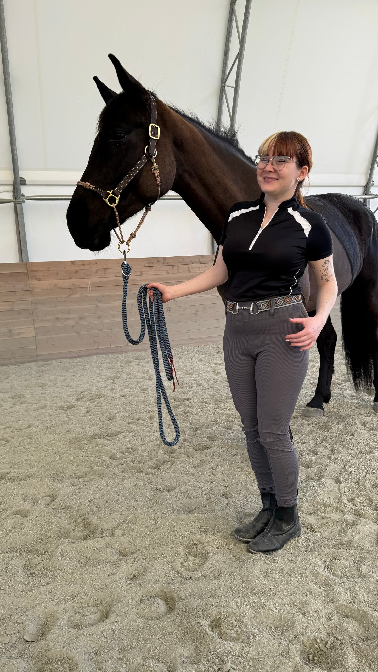 Grey and orange diamond bit belt, subtle contrast for equestrian styling.