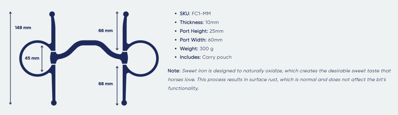 Cavalon Full Cheek Low Port Mullen Sweet Iron Snaffle