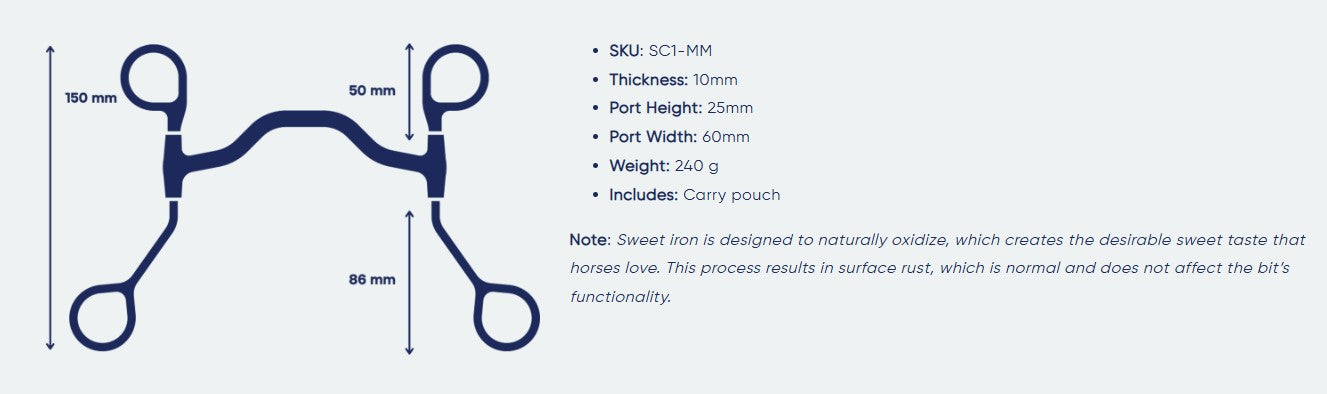 Cavalon Short Shank Low Port Mullen Sweet Iron Curb