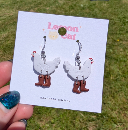 Clay Chicken Earrings